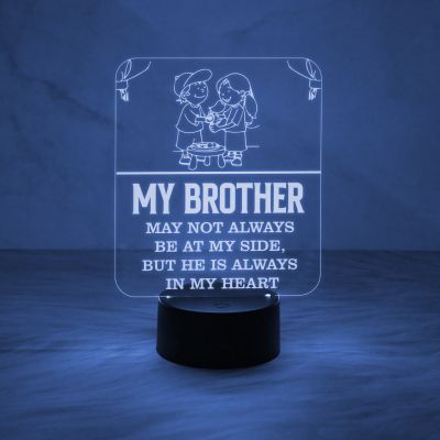 Raksha Bandhan Gift for Brother Nightlight | Engraved Quote Led Lamp with Automatic Color Changing Light & On/Off Touch Button | USB Data Cable | Gift for Bhai